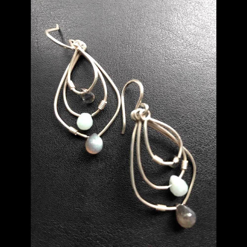 Silpada 3 Tier Teardrop 925 Sterling Silver Gemstone Earrings